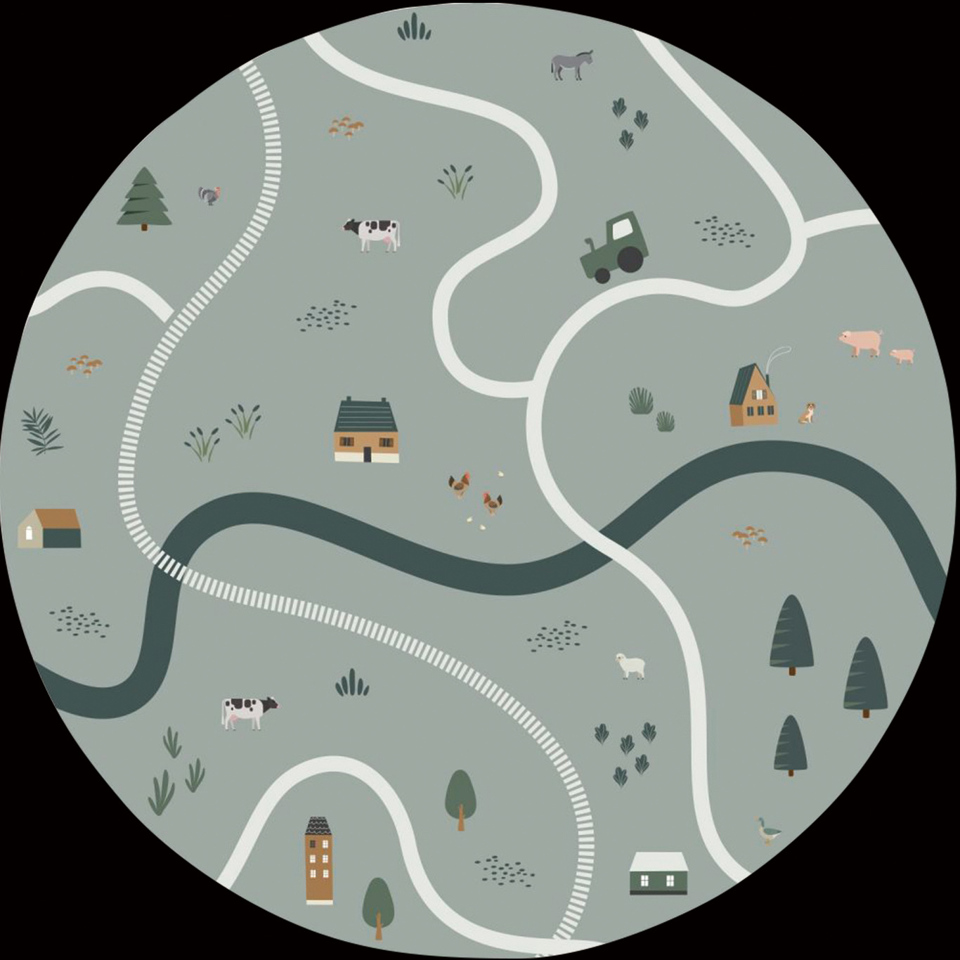 self-adhesive round wall sticker-Farm